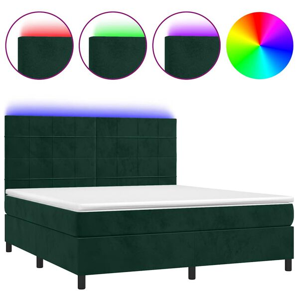 vidaXL Box spring postel s matrac&iacute; a LED tmavě zelen&aacute; 160x200 cm samet