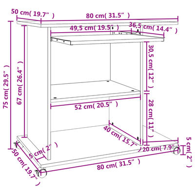 vidaXL Počítačový stůl hnědý dub 80 x 50 x 75 cm kompozitní dřevo