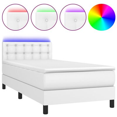 vidaXL Box spring postel s matrací a LED bílá 80 x 200 cm umělá kůže