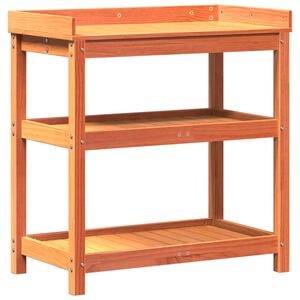 vidaXL Přesazovac&iacute; stůl s policemi hněd&yacute; 82,5x45x86,5 cm borov&eacute; dřevo