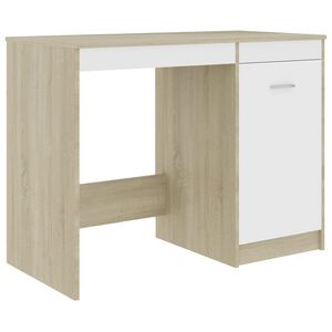 vidaXL Psac&iacute; stůl b&iacute;l&yacute; a dub sonoma 100 x 50 x 76 cm dřevotř&iacute;ska