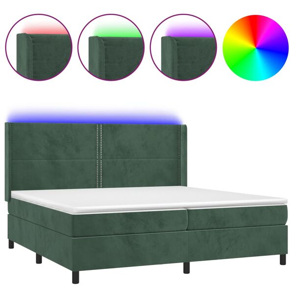 vidaXL Box spring postel s matrac&iacute; a LED tmavě zelen&aacute; 200x200 cm samet
