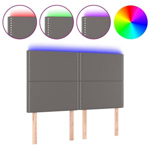 vidaXL Čelo postele s LED &scaron;ed&eacute; 144x5x118/128 cm uměl&aacute; kůže
