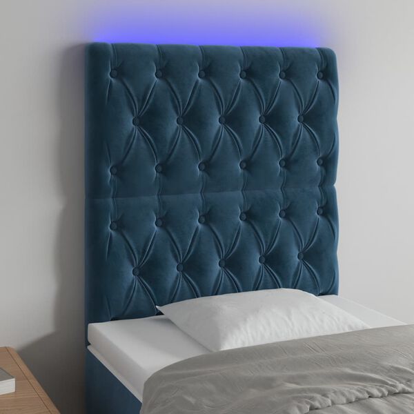 vidaXL Čelo postele s LED tmavě modr&eacute; 80x7x118/128 cm samet