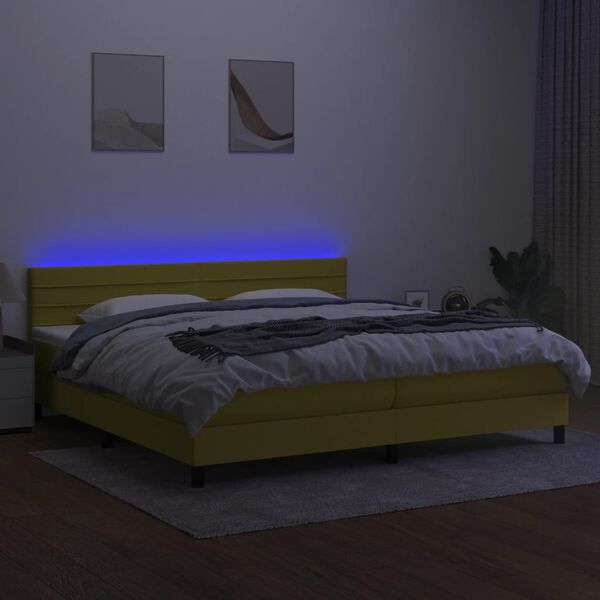 vidaXL Box spring postel s matrac&iacute; a LED zelen&aacute; 200x200 cm textil