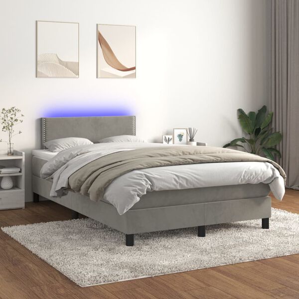 vidaXL Box spring postel s matrac&iacute; a LED světle &scaron;ed&aacute; 120x200 cm samet