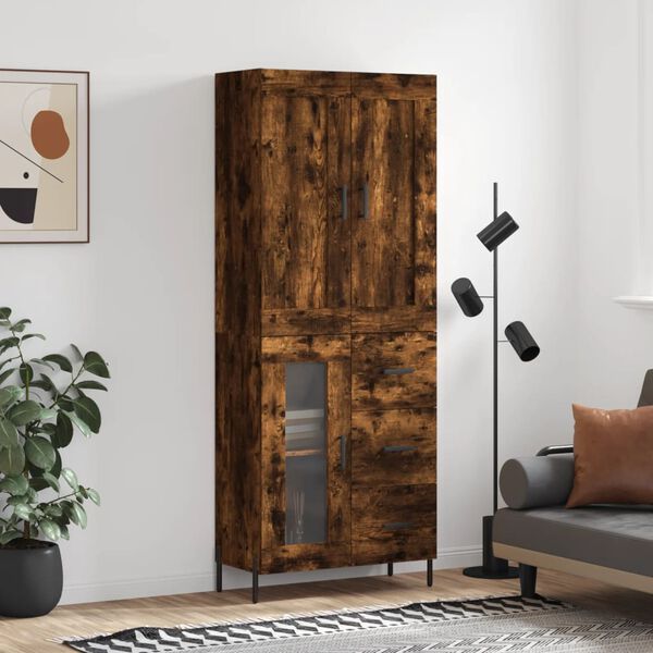 vidaXL Skř&iacute;ň highboard kouřov&yacute; dub 69,5 x 34 x 180 cm kompozitn&iacute; dřevo