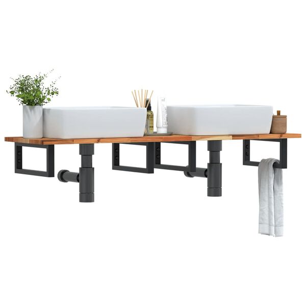 vidaXL Deska pod umyvadlo n&aacute;stěnn&aacute; ocel a masivn&iacute; ak&aacute;ciov&eacute; dřevo