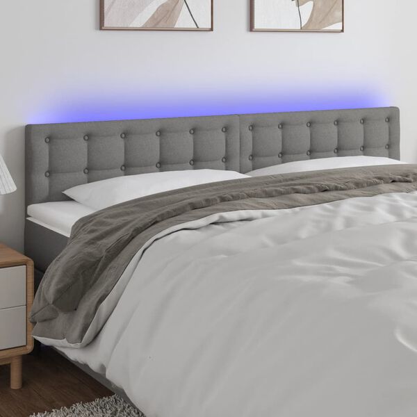 vidaXL Čelo postele s LED tmavě &scaron;ed&eacute; 160x5x78/88 cm textil