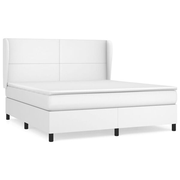 vidaXL Box spring postel s matrac&iacute; b&iacute;l&aacute; 180x200 cm uměl&aacute; kůže