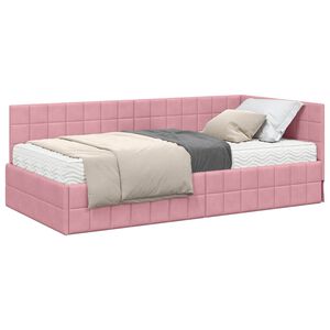 vidaXL Rohov&yacute; r&aacute;m postele s matrac&iacute; 2 ks Růžov&aacute; 90 x 190 cm samet
