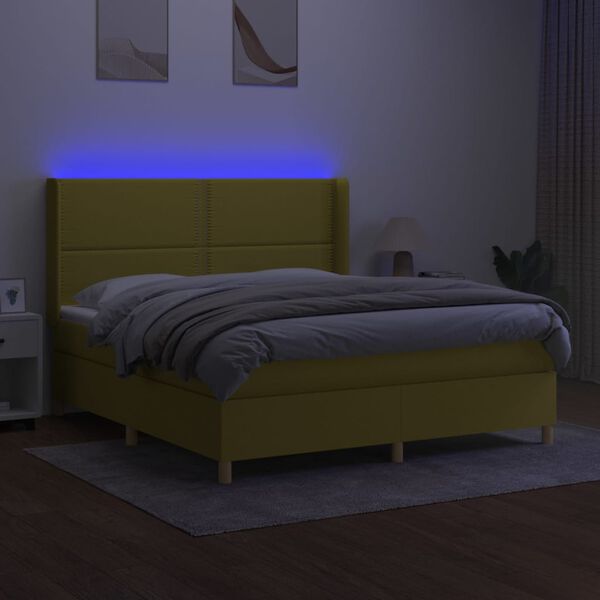 vidaXL Box spring postel s matrac&iacute; a LED zelen&aacute; 180x200 cm textil