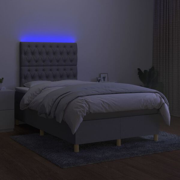 vidaXL Box spring postel s matrac&iacute; a LED světle &scaron;ed&aacute; 120x200 cm textil