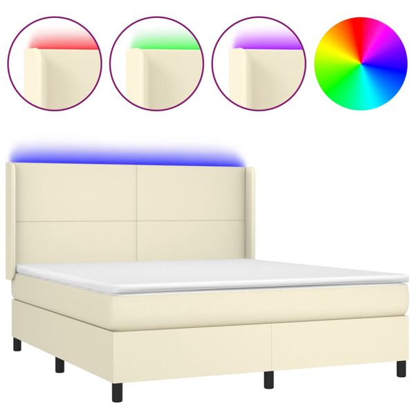 vidaXL Box spring postel s matrac&iacute; a LED kr&eacute;mov&aacute; 180x200cm uměl&aacute; kůže