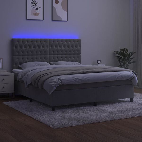 vidaXL Box spring postel s matrac&iacute; a LED světle &scaron;ed&aacute; 160x200 cm samet