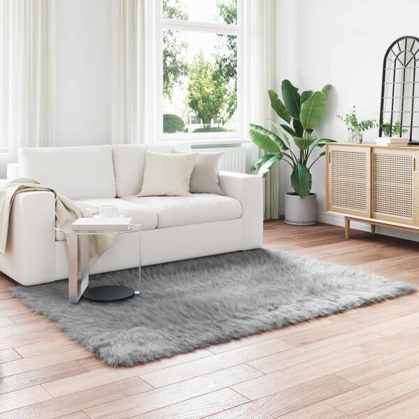 vidaXL Uměl&yacute; ovč&iacute; koberec Tafalla &Scaron;ed&aacute; 140 x 200 cm Polyester