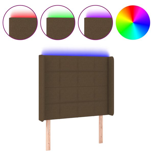 vidaXL Čelo postele s LED tmavě hněd&eacute; 93 x 16 x 118/128 cm textil
