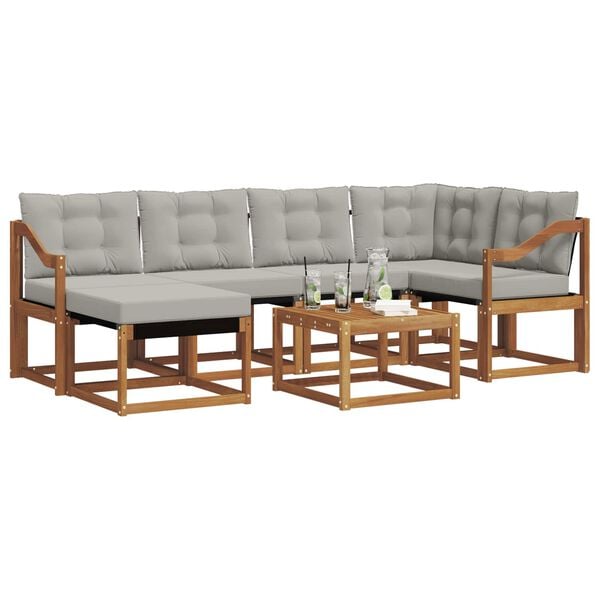 vidaXL Venkovn&iacute; pohovkov&aacute; souprava 7 pcs Př&iacute;rodn&iacute; a světle &scaron;ed&aacute;