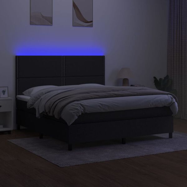 vidaXL Box spring postel s matrac&iacute; a LED čern&aacute; 180x200 cm textil