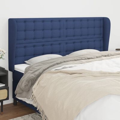 vidaXL Čelo postele typu ušák modré 163x23x118/128 cm textil