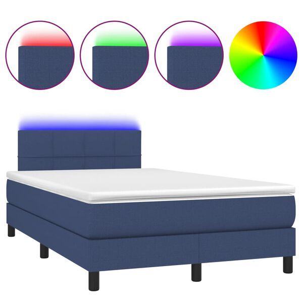 vidaXL Box spring postel s matrac&iacute; a LED modr&aacute; 120x190 cm textil