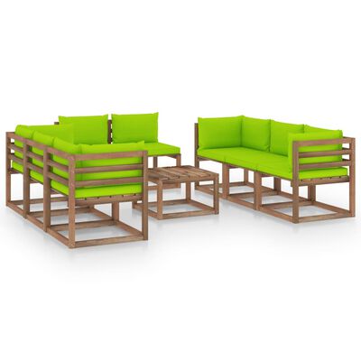 vidaXL 9dílná zahradní sedací souprava s poduškami jasně zelená