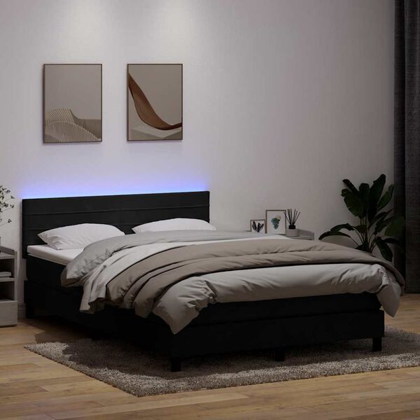 vidaXL Box spring postel s matrac&iacute; a LED čern&aacute; 160x220 cm samet