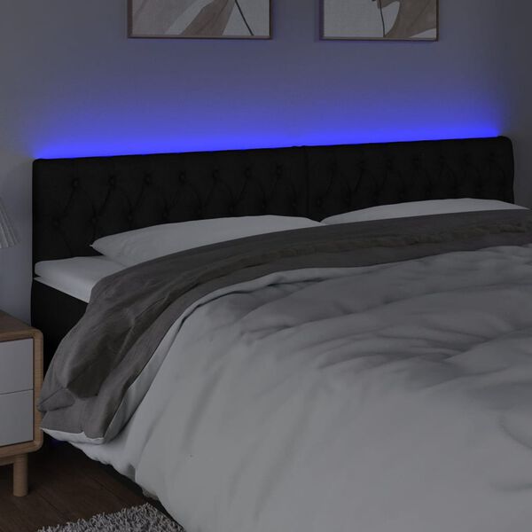 vidaXL Čelo postele s LED čern&eacute; 200 x 7 x 78/88 cm textil