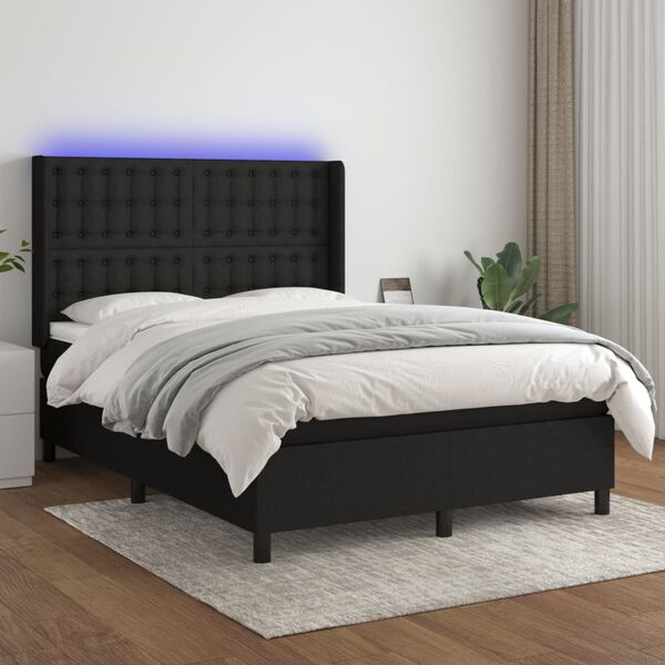 vidaXL Box spring postel s matrac&iacute; a LED čern&aacute; 140x200 cm textil