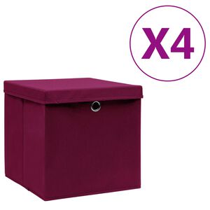 vidaXL Úložné boxy s víky 4 ks 28 x 28 x 28 cm tmavě červené