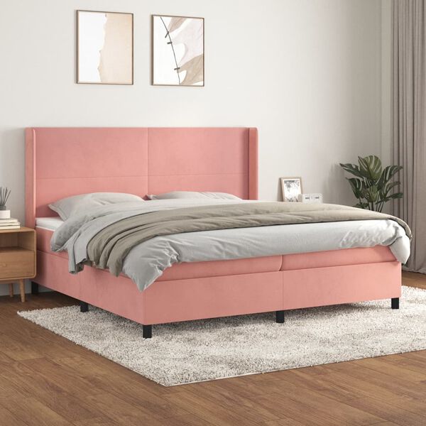 vidaXL Box spring postel s matrac&iacute; růžov&aacute; 200x200 cm samet
