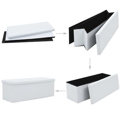 vidaXL Skládací úložná lavice z umělé kůže 110 x 38 x 38 cm bílá