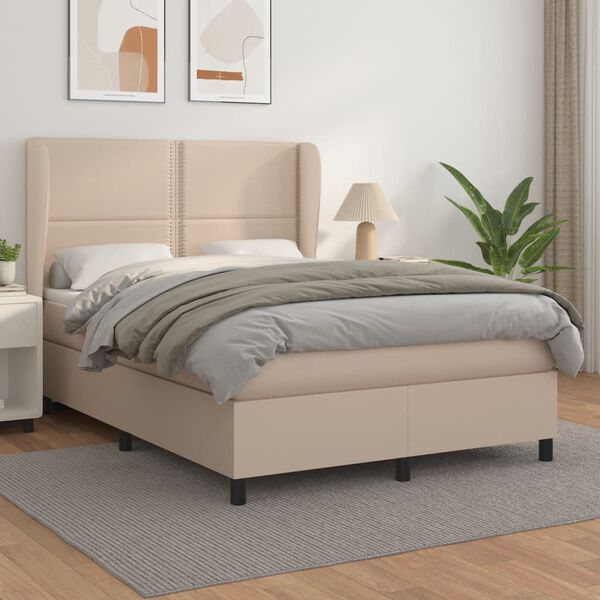vidaXL Box spring postel s matrac&iacute; cappuccino 140x190 cm uměl&aacute; kůže