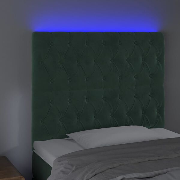 vidaXL Čelo postele s LED tmavě zelen&aacute; 90x7x118/128 cm samet