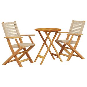 vidaXL 3d&iacute;ln&yacute; bistro set b&eacute;žov&yacute; polyratan a masivn&iacute; dřevo
