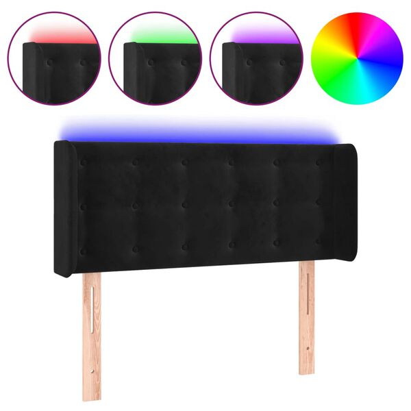 vidaXL Čelo postele s LED čern&eacute; 103 x 16 x 78/88 cm samet