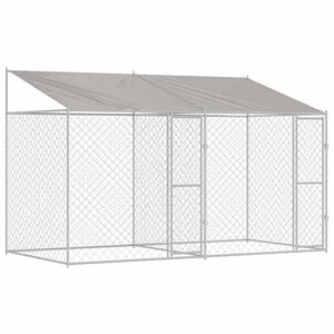 vidaXL Ps&iacute; klec s střechou Stř&iacute;brn&aacute; 400 x 200 x 256 cm Ocel a PE