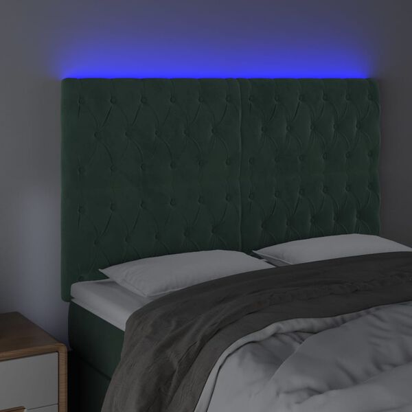vidaXL Čelo postele s LED tmavě zelen&eacute; 160x7x118/128 cm samet