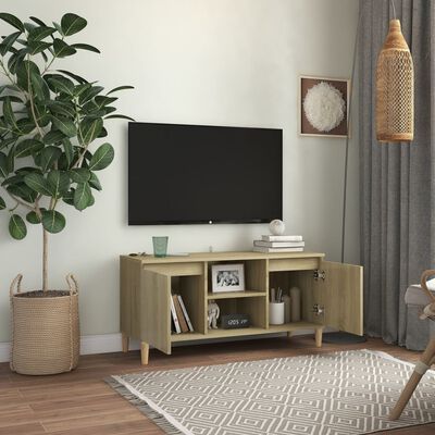 vidaXL TV skříňka s nohami z masivního dřeva dub sonoma 103,5x35x50 cm
