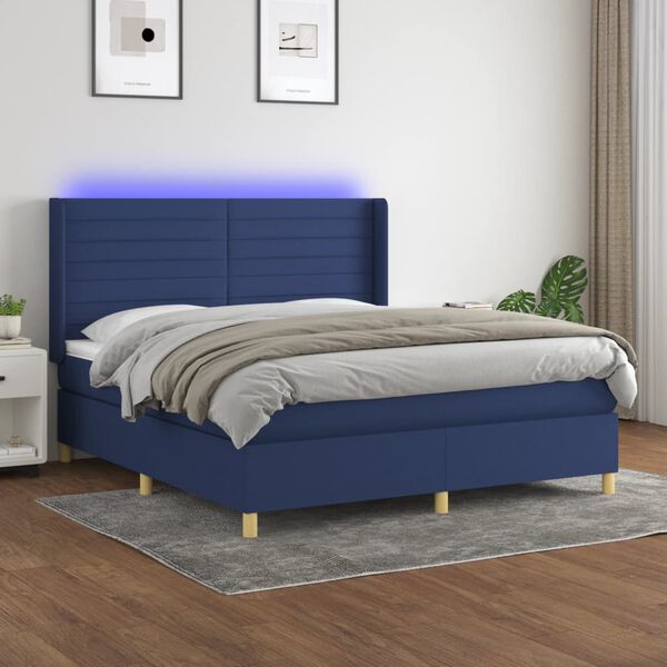 vidaXL Box spring postel s matrac&iacute; a LED modr&aacute; 160x200 cm textil