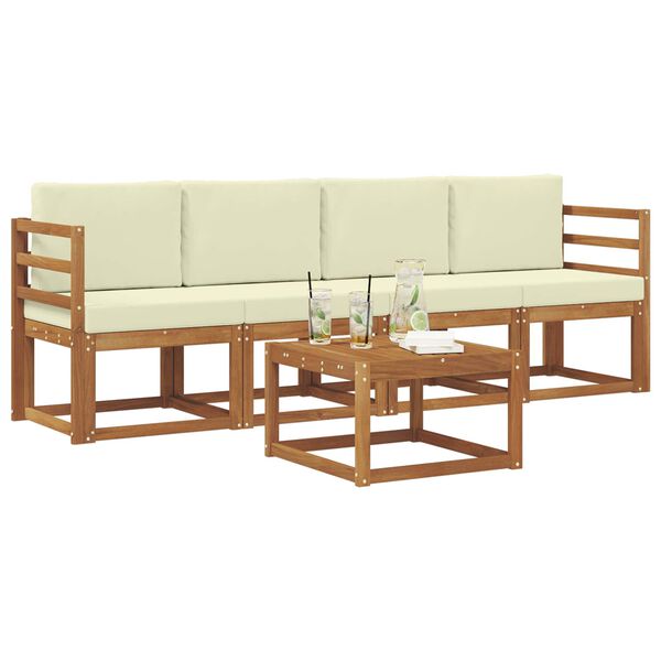 vidaXL Venkovn&iacute; pohovkov&aacute; souprava 5 pcs Přirozen&aacute; a Kr&eacute;mov&aacute;