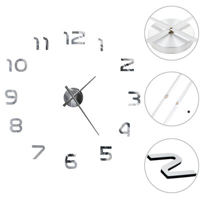 vidaXL 3D Nástěnné hodiny s moderním designem 100 cm XXL stříbrné