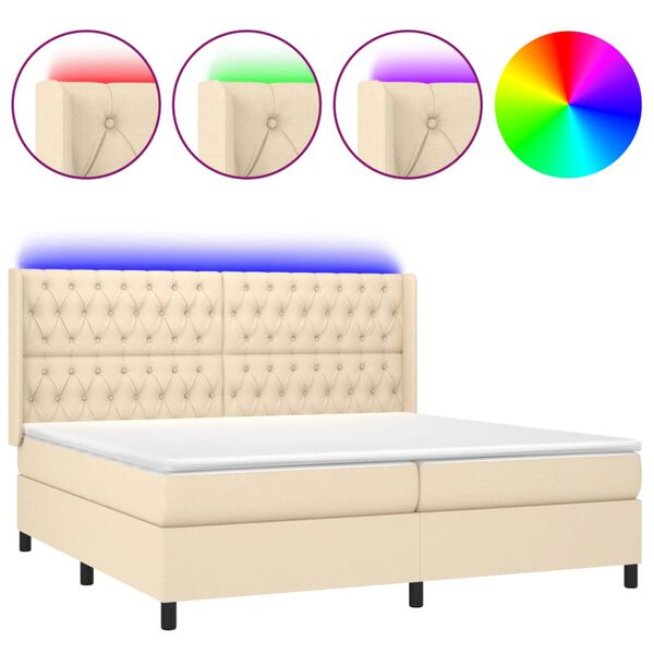 vidaXL Box spring postel s matrac&iacute; a LED kr&eacute;mov&aacute; 200x200 cm textil