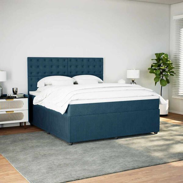 vidaXL Box spring postel s matrac&iacute; tmavě modr&aacute; 180x200 cm samet