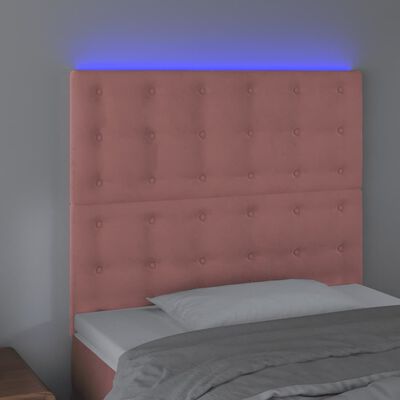 vidaXL Čelo postele s LED růžové 80x5x118/128 cm samet