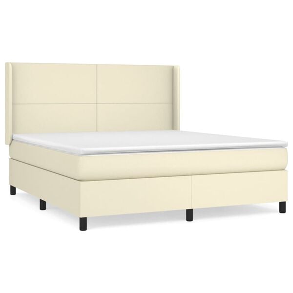 vidaXL Box spring postel s matrac&iacute; kr&eacute;mov&aacute; 180x200 cm uměl&aacute; kůže