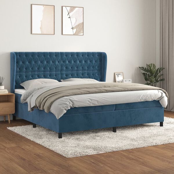 vidaXL Box spring postel s matrac&iacute; tmavě modr&aacute; 200x200 cm samet