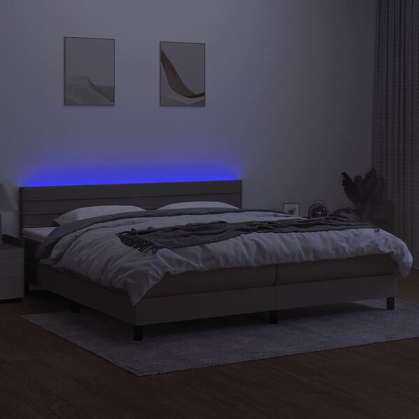 vidaXL Box spring postel s matrac&iacute; a LED taupe 200x200 cm textil