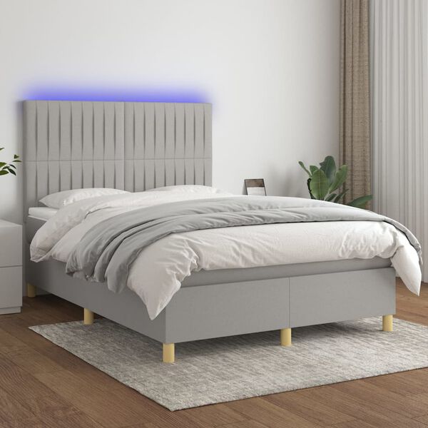 vidaXL Box spring postel s matrac&iacute; a LED světle &scaron;ed&aacute; 140x190 cm textil