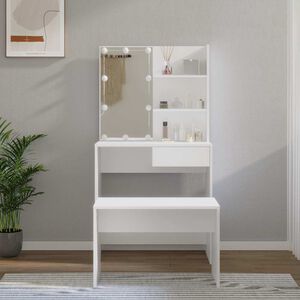 vidaXL Toaletn&iacute; stolek sada s LED b&iacute;l&yacute; kompozitn&iacute; dřevo